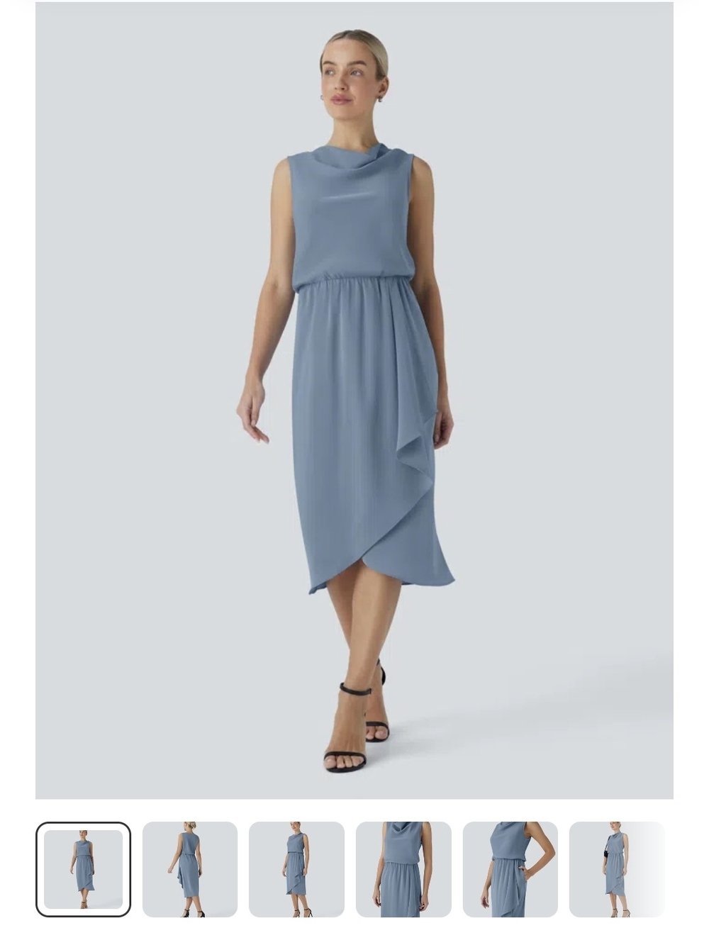 HALARA Sleeveless Drape Midi Dress in Dusty Blue